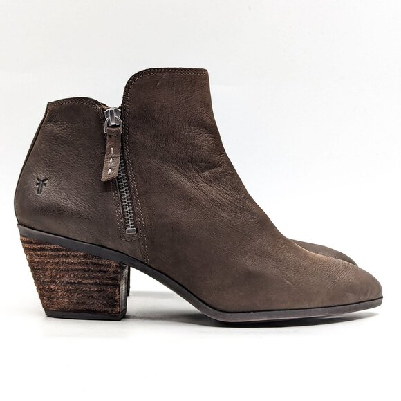 Frye Women Judy Western Cowboy Brown Leather Ankle Zip Boots size 10 - Picture 5 of 11